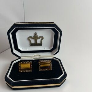 Swank by Grand Prix Tigereye Cufflinks with box 1970’s Vintage